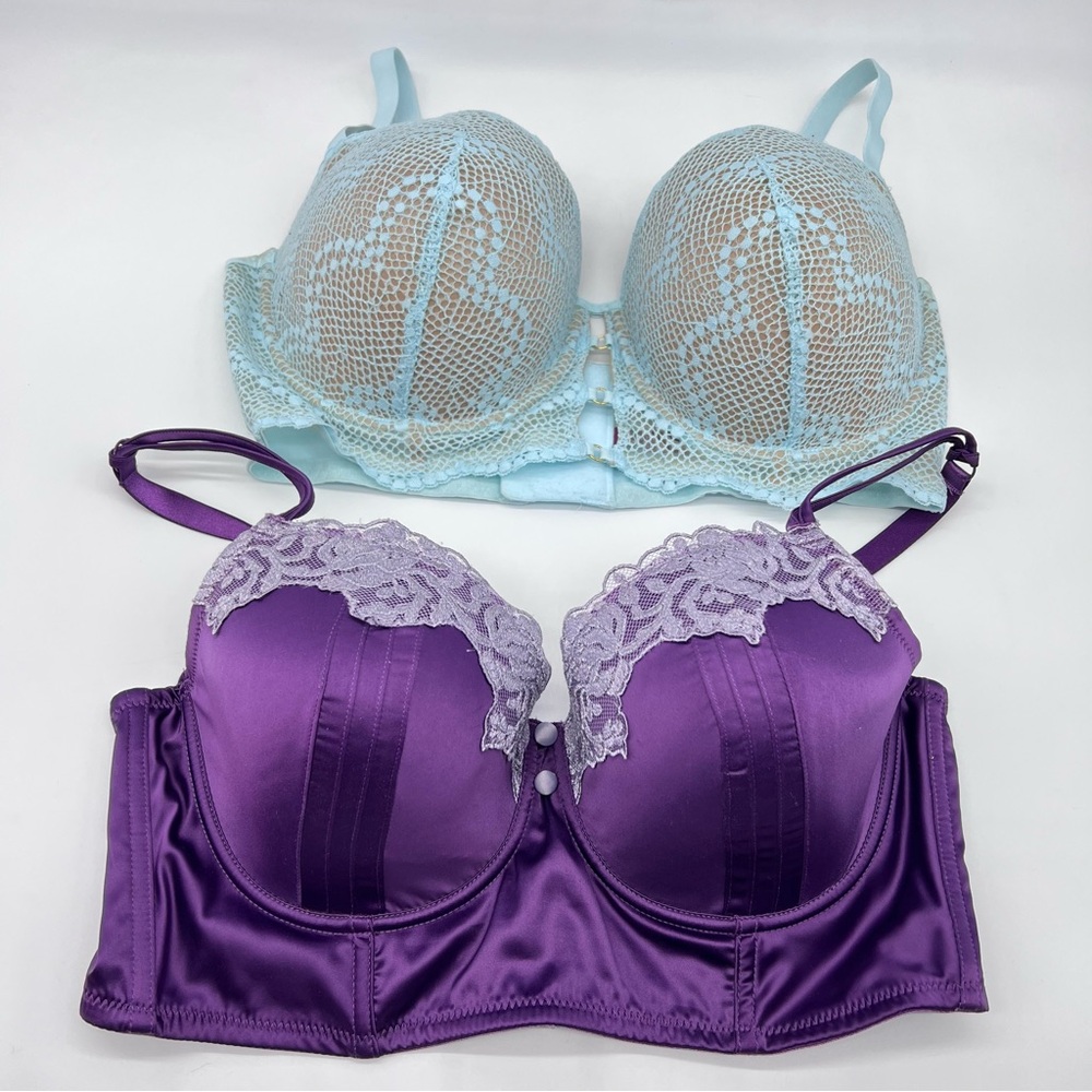 Adore Me Lot of 2 Bras Purple w/Lace Accent Trim and Light Blue Lace-Size 40D